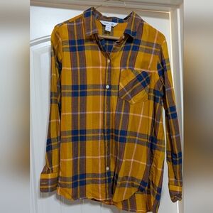 Old Navy Mustard Plaid Button Down Shirt